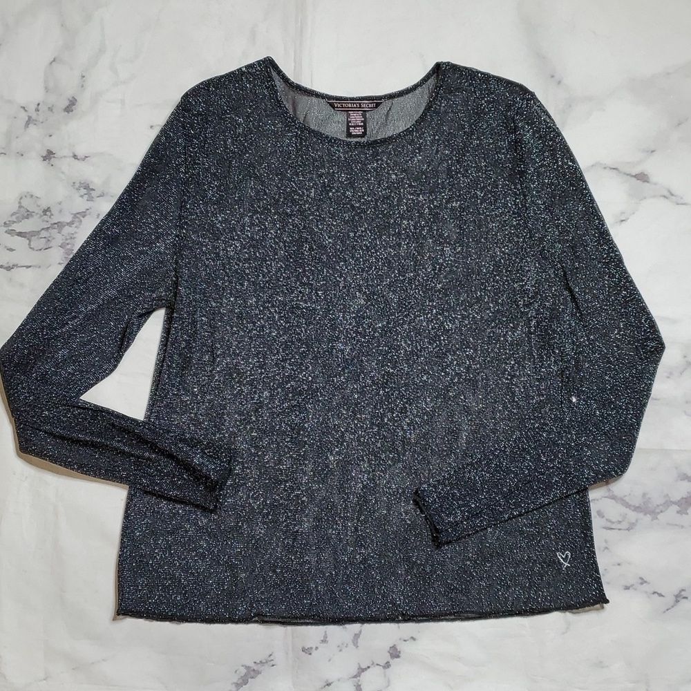 Victoria's Secret Black/Silver Shimmer Sheer Longsleeve top